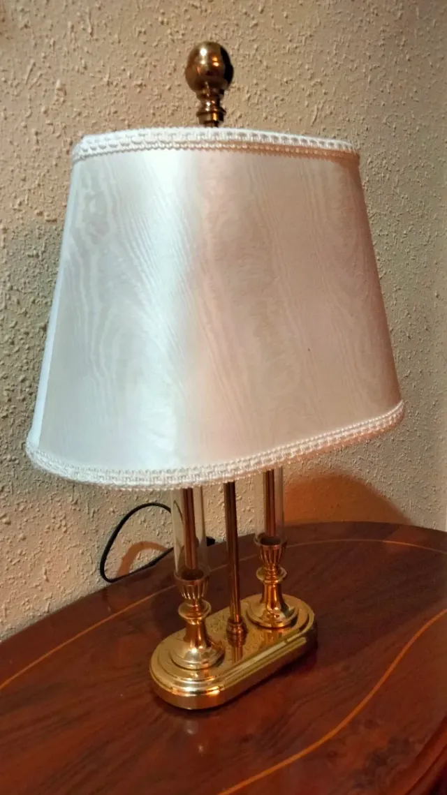 ANTICA LAMPADA DA TAVOLO BANCHIERE IN CRISTALLO E BRONZ