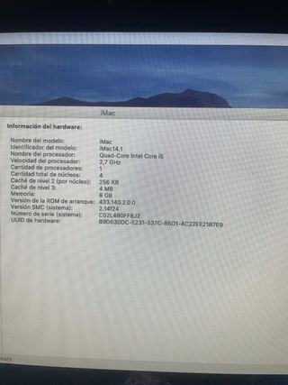 iMac 21,5. 2,7GHz Intel core i5 de 4 núcleos. 8GB