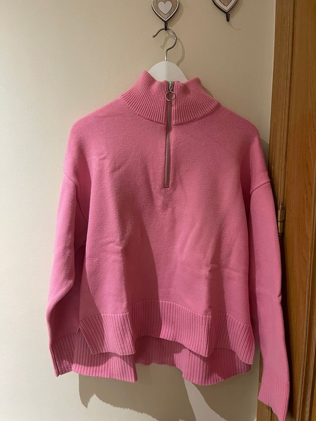 Jersey Zara cuello alto cremallera rosa