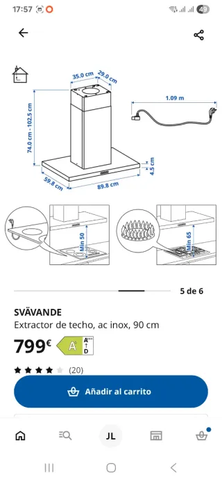 Campana extractora techo y placa de inducción