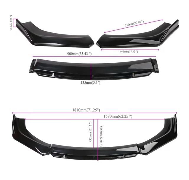 Spoiler Delantero Coche 3 Piezas