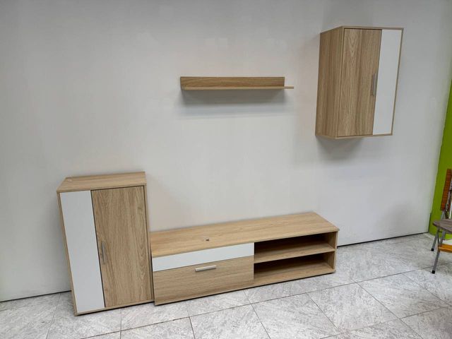 Mueble TV y Vitrina. 4 Módulos. Cambria