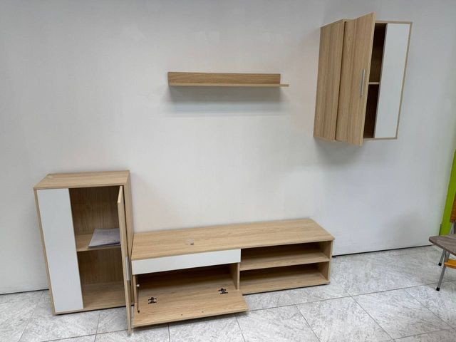 Mueble TV y Vitrina. 4 Módulos. Cambria