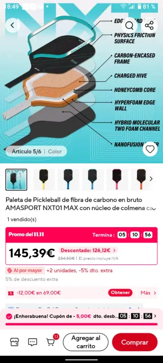 Pala pickleball gama alta