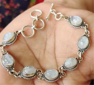 Pulsera Piedra Lunar Sintética Plata