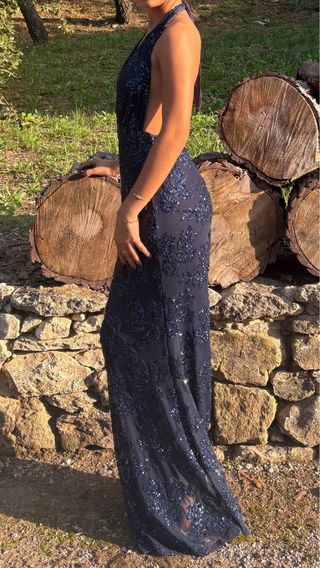 Vestido largo lentejuelas azul