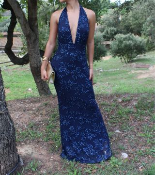 Vestido largo lentejuelas azul