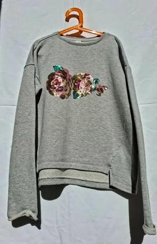 Sudadera niña flores lentejuelas Talla 11-12