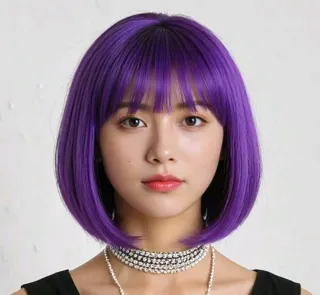 Peluca corta morada con flequillo