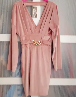 Vestido em veludo rosa velho T.U. MADE IN ITALY