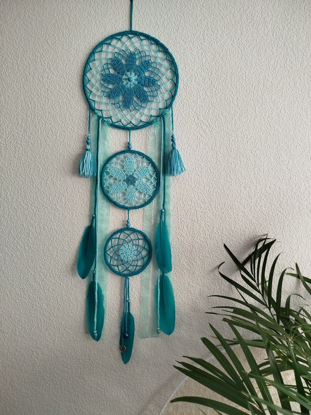 Atrapasueños grande 25 x 85 cm - tonos turquesa