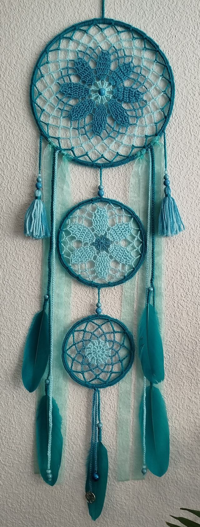 Atrapasueños grande 25 x 85 cm - tonos turquesa