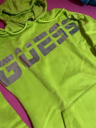 Vestido Sudadera Guess Verde Neón Logo Plateado