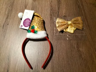 Diadema Navideña Gorro Santa Lentejuelas Doradas