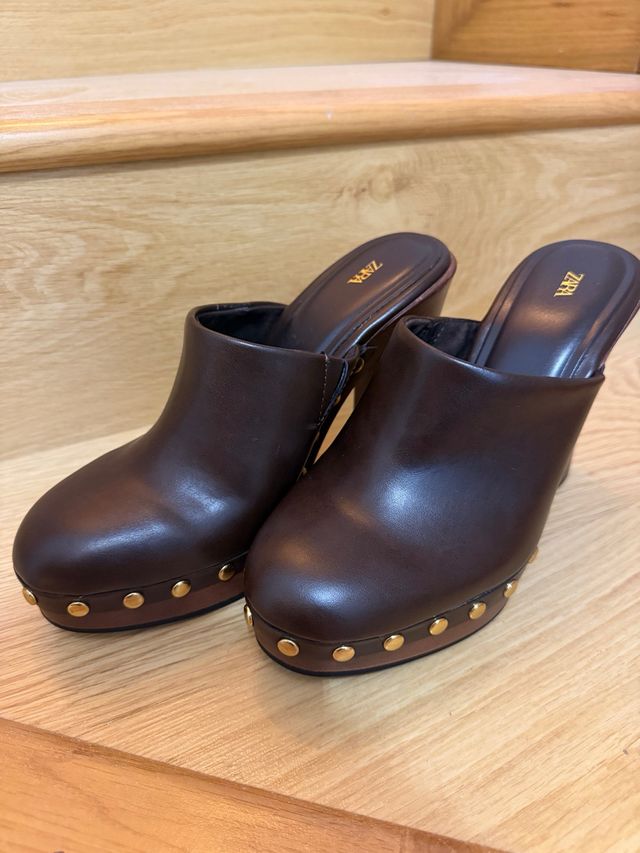 Zuecos tacón Zara marrones talla 38. Tacón 12cm
