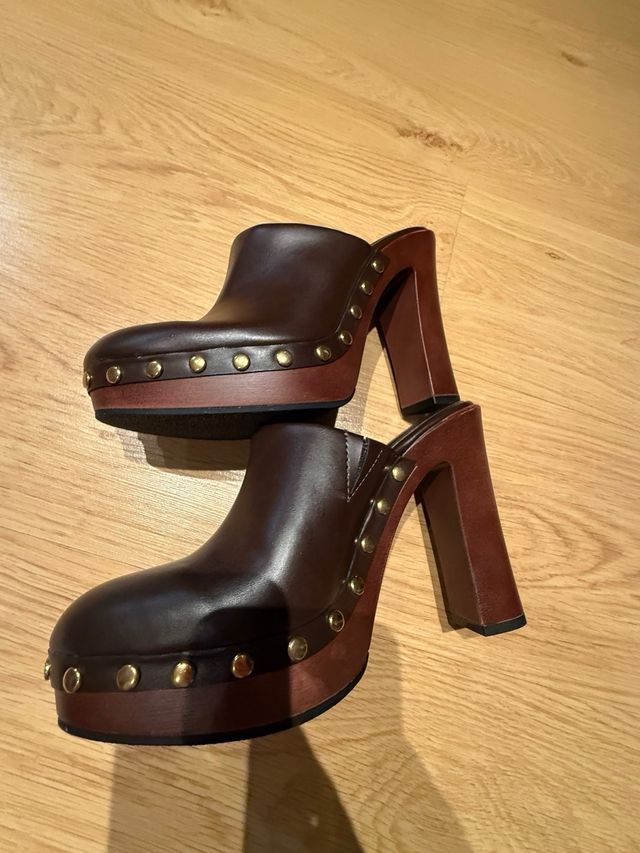 Zuecos tacón Zara marrones talla 38. Tacón 12cm