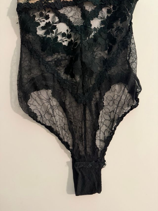 Body di pizzo nero e beige nuovo