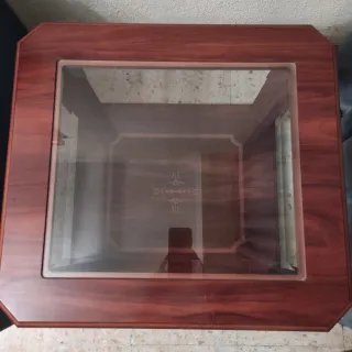 Mesa de centro cristal y madera 55x55cm