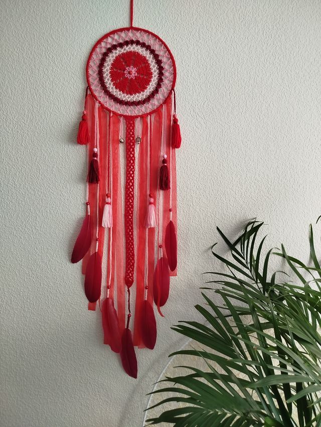 Atrapasueños largo 1 metro - rojo, granate y rosa