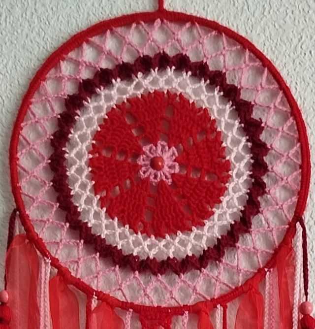 Atrapasueños largo 1 metro - rojo, granate y rosa