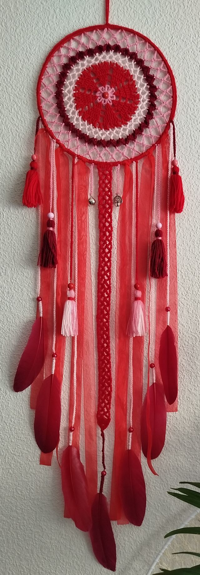 Atrapasueños largo 1 metro - rojo, granate y rosa