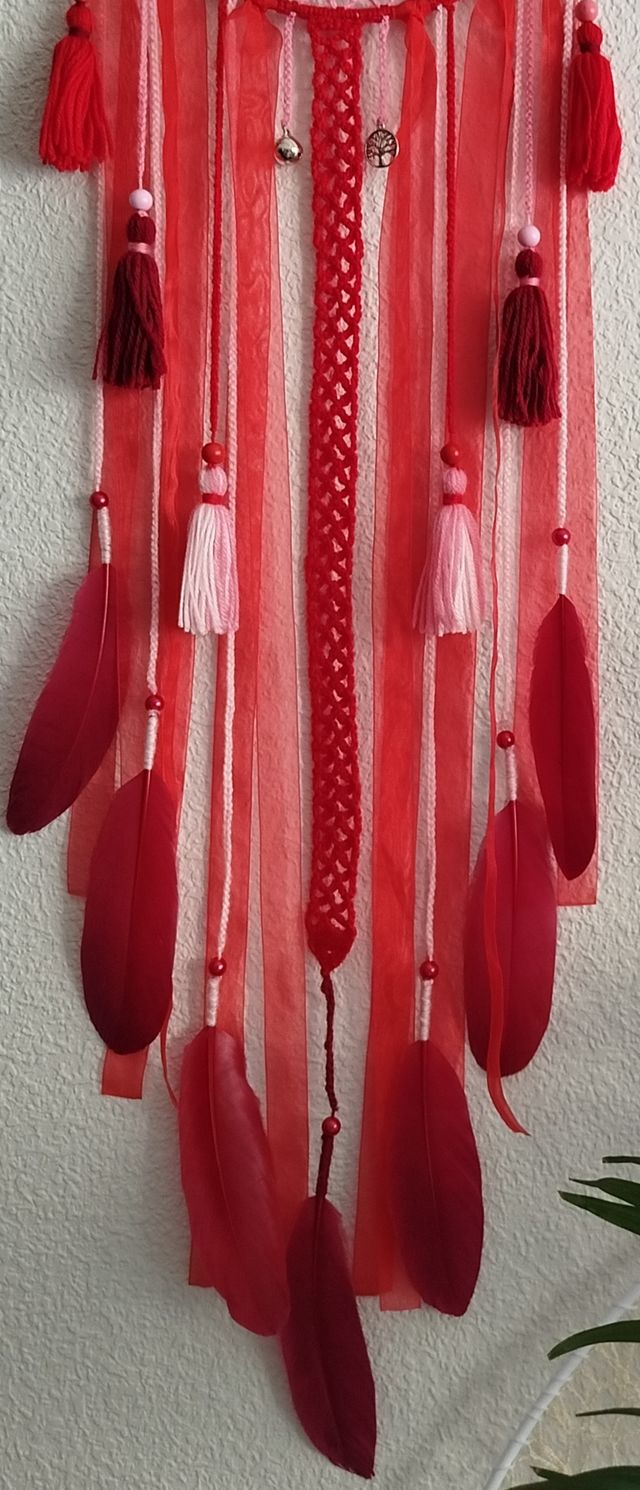 Atrapasueños largo 1 metro - rojo, granate y rosa