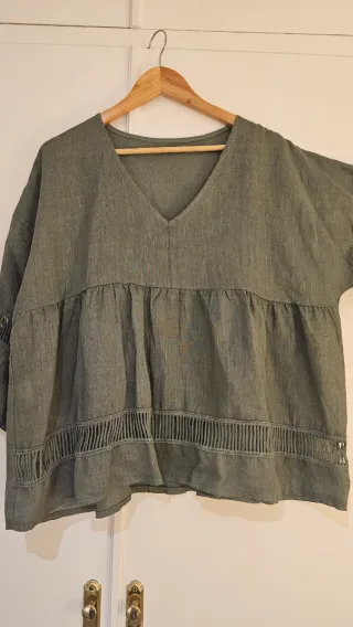 Blusa Lino Talla Única Verde Oliva