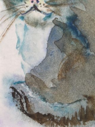 Gato Acuarela Original Arte Hecho a Mano