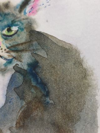 Gato Acuarela Original Arte Hecho a Mano
