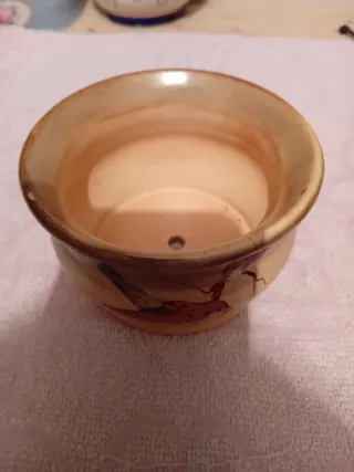 Maceta cerámica pintada pájaro firmada