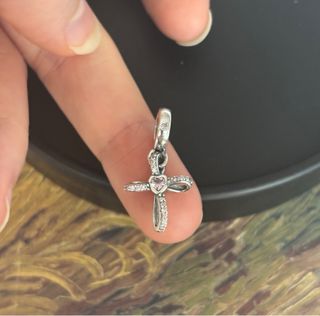 Colgante Cruz Infinito Corazón Rosa Plata