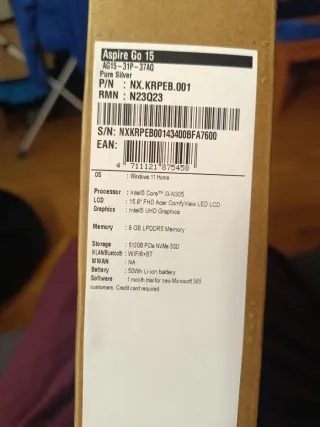 Portátil Acer Aspire Go 15 aún con 2 años de garan