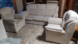 Sofá 3 plazas + 2 sillones tela beige