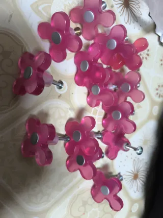 Tiradores flor rosa para cajones y armarios 14 uni