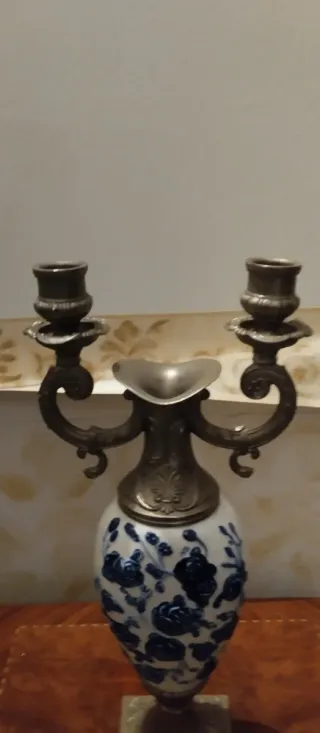 Portacandele in ceramica e metallo vintage