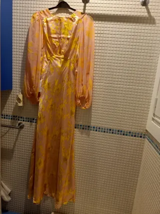 Vestido fiesta largo rosa y amarillo