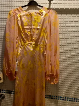 Vestido fiesta largo rosa y amarillo