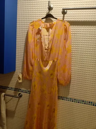 Vestido fiesta largo rosa y amarillo