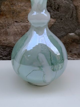 Vaso vintage vetro verde e bianco