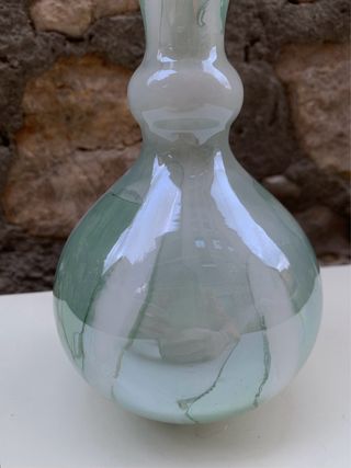 Vaso vintage vetro verde e bianco