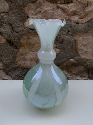 Vaso vintage vetro verde e bianco