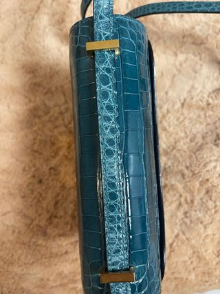 Bolso Hermes Cocodrilo Teal y Dorado