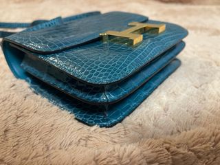 Bolso Hermes Cocodrilo Teal y Dorado