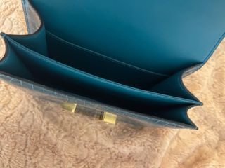 Bolso Hermes Cocodrilo Teal y Dorado