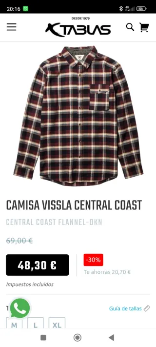 Camisa Vissla cuadros Talla L