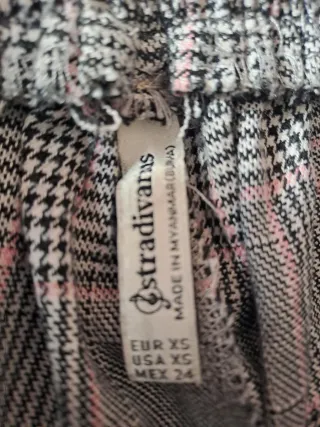 Pantalón cuadros gris/rosa