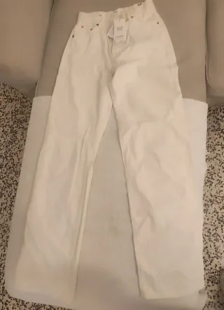 Pantalón vaquero Mango beige / blanco Talla 34