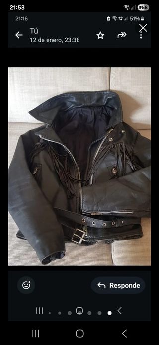 Cazadora de cuero negra con flecos Talla L