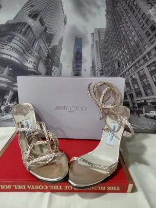Zapato-Sandalias Jimmy Choo Doradas y Plateadas