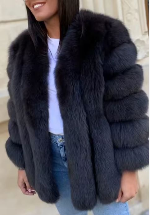 Abrigo de piel natural negro